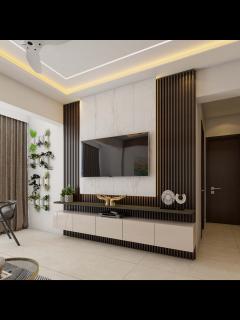[x]Modern TV Unit Design with White Marble Panel and Slim Floating Ledge ...